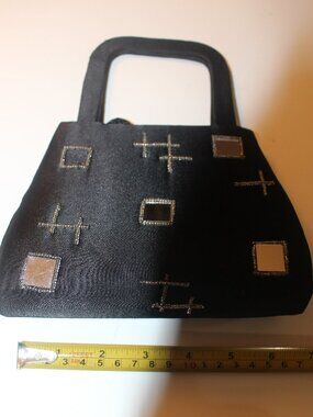 Black Geometric Beaded Mini Top Handle Evening Bag